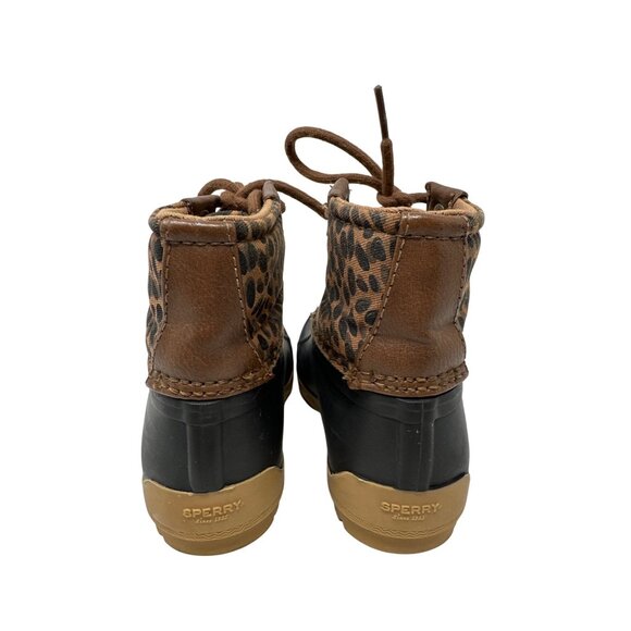 Sperry Girls Leopard Print Duck Boots Rubber Sole Lace-Up Size 8M - Picture 3 of 14
